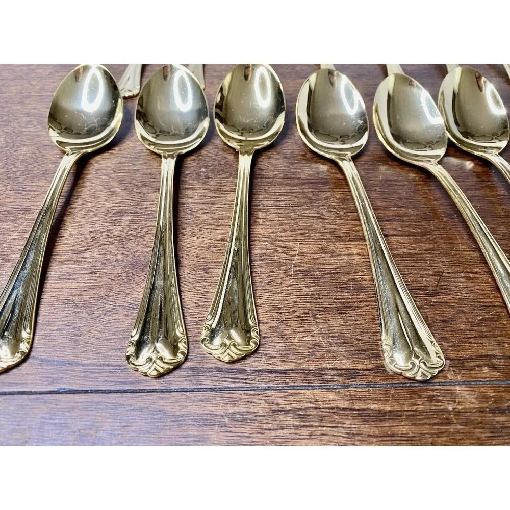 Hamptons Silversmiths 199 Gold‎ Tone Flatware Lot Of 40 Spoons Forks Knives